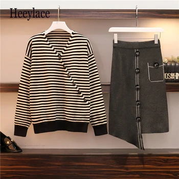 Large Plus Size knitted suit Women Sweater Skirt Suits Loose Pullover + Knee Length two piece set Female Autumn Winter warm suit 
Large Plus Size knitted suit Women Sweater Skirt Suits Loose Pullover + Knee Length two piece set Female Autumn Winter warm suit