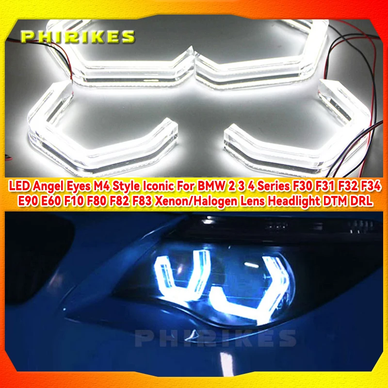 

LED Angel Eyes M4 Style Iconic For BMW 2 3 4 Series F30 F31 F32 F34 E90 E60 F10 F80 F82 F83 Xenon/Halogen Lens Headlight DTM DRL
