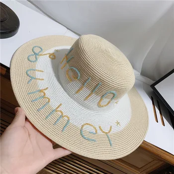 Fashion Women Summer Sun Hat Sunproof Straw Large-brim Embroidery Sweet Girls Beach Tea Party Cap Hat Outdoor 
Fashion Women Summer Sun Hat Sunproof Straw Large-brim Embroidery Sweet Girls Beach Tea Party Cap Hat Outdoor