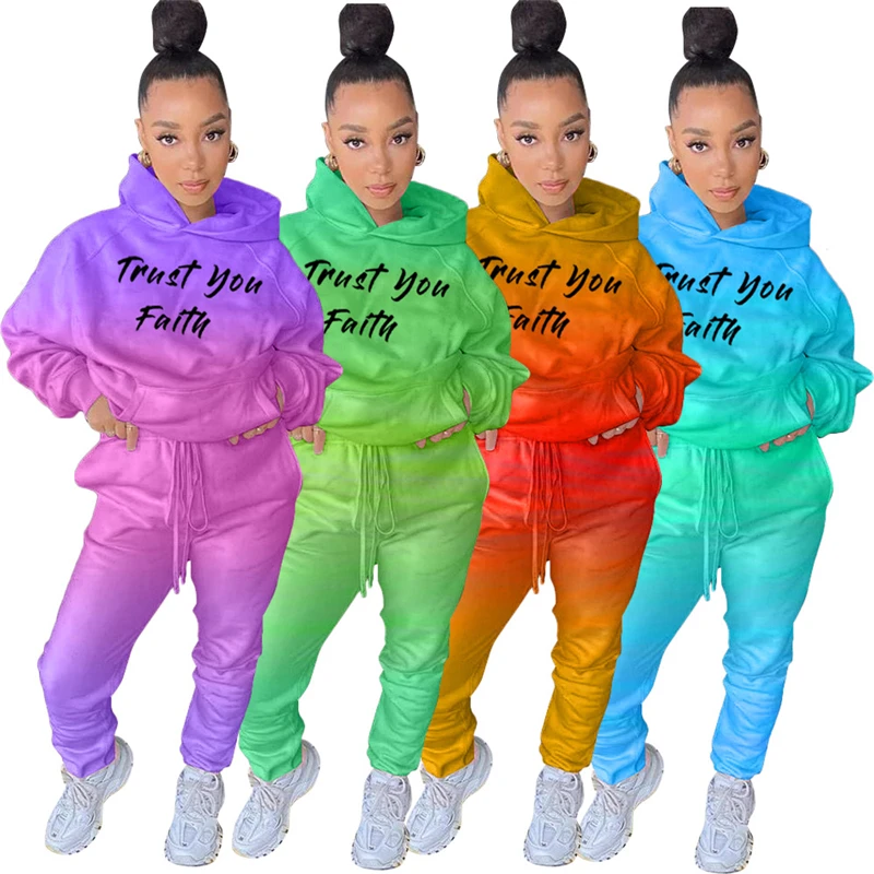 Women's Clothing Set Gradient Outfits Letter Print Hooded Sweater and Drawstring Pants Two-piece Suit Womens Clothing Sets
Women's Clothing Set Gradient Outfits Letter Print Hooded Sweater and Drawstring Pants Two-piece Suit Womens Clothing Sets
