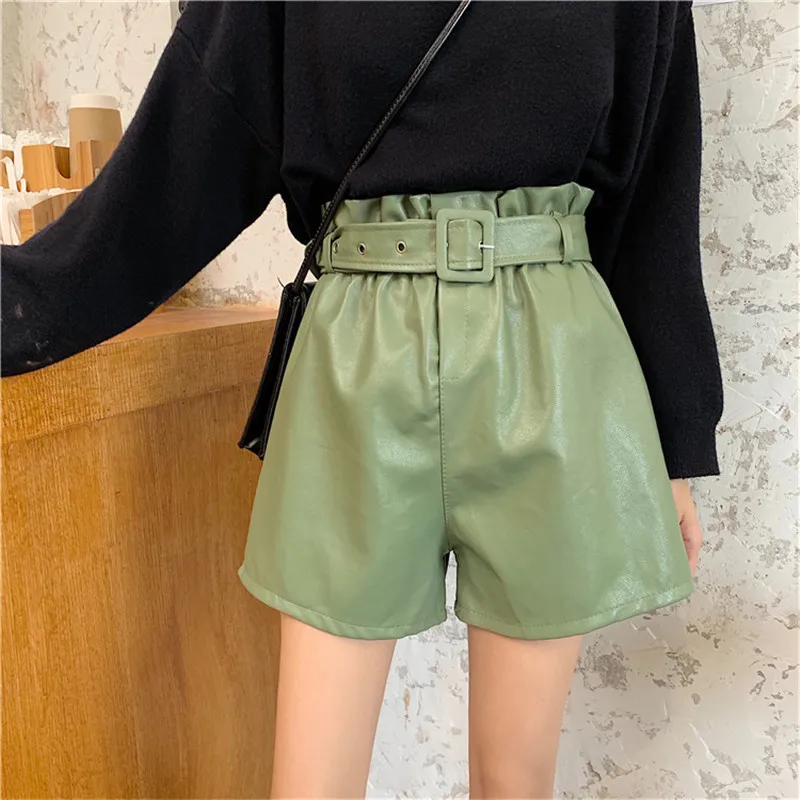 2021 Autumn Elastic High Waist With Sashes PU Shorts Women Green Leather Shorts Office Ladies All Match Wide Leg Casual Shorts
2021 Autumn Elastic High Waist With Sashes PU Shorts Women Green Leather Shorts Office Ladies All Match Wide Leg Casual Shorts