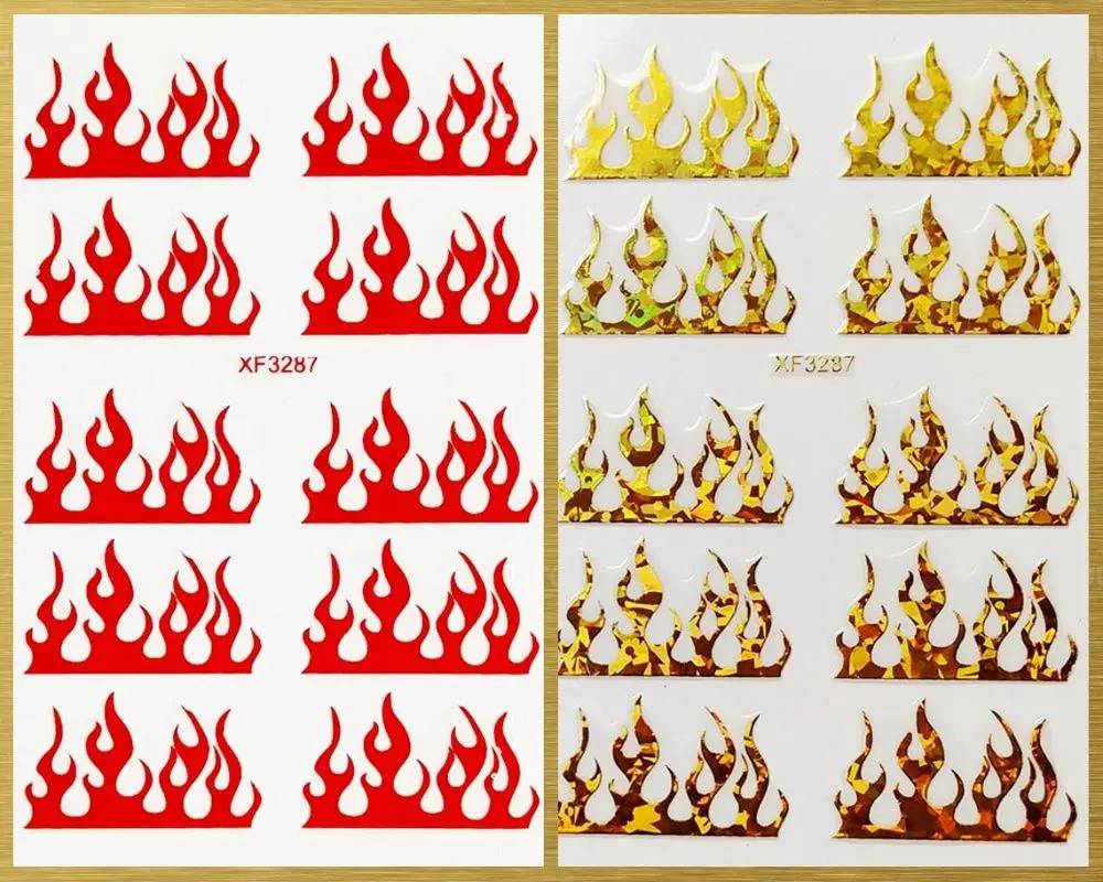 5pcs/lot Fire Flame Nail Decal (Flame Design) 3D Holographic Fire Flame Self-Adhesive Nail Stickers XF3278-XF3287 (5 Colors)
5pcs/lot Fire Flame Nail Decal (Flame Design) 3D Holographic Fire Flame Self-Adhesive Nail Stickers XF3278-XF3287 (5 Colors)