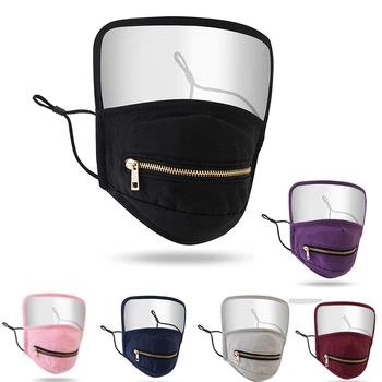 Unisex Adult Zipper Opening Design Protective Face Mask With Eyes Shield Detachable Transparent Visual Splatter Screen