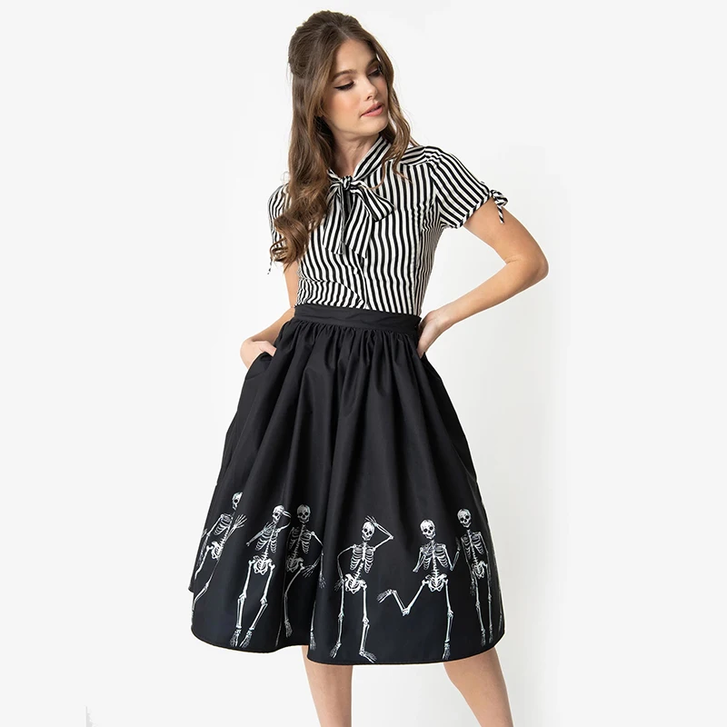 Halloween Floral Skull Print High Waist Women Skirt Casual Loose A Line Vintage Streetwear Big Swing Midi Skirts Femme Clothing
Halloween Floral Skull Print High Waist Women Skirt Casual Loose A Line Vintage Streetwear Big Swing Midi Skirts Femme Clothing