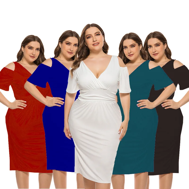Sexy V-neck Strapless Waist Elasticated Plus Size Dress 2020 Summer Backless Solid Color Straight Slim Milk Silk Casual Dress
Sexy V-neck Strapless Waist Elasticated Plus Size Dress 2020 Summer Backless Solid Color Straight Slim Milk Silk Casual Dress