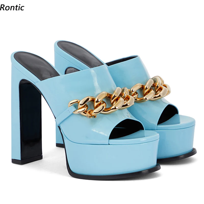 Rontic Women Platform Mules Sandals Genuine Leather Patent Chunky Heels Open Toe Sky Blue Black Beige Party Shoes US Size 5-10.5
Rontic Women Platform Mules Sandals Genuine Leather Patent Chunky Heels Open Toe Sky Blue Black Beige Party Shoes US Size 5-10.5
