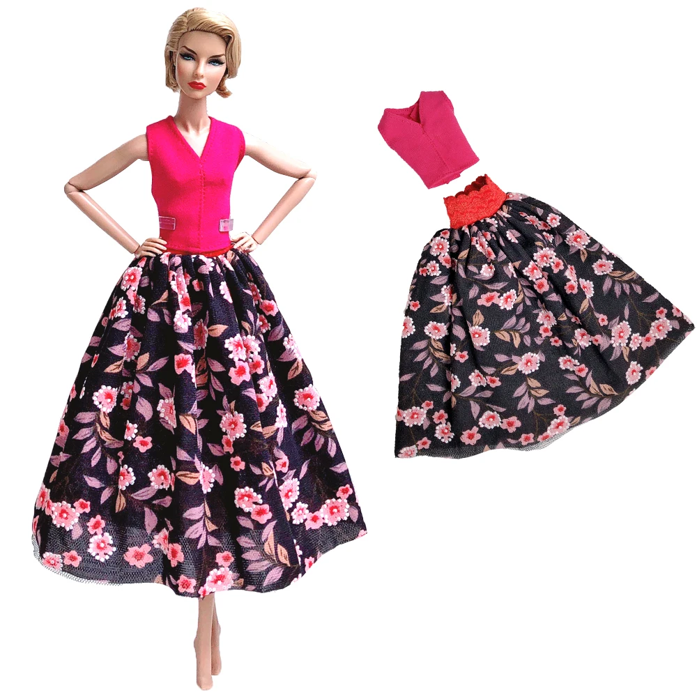 Фото NK 1x модная кукольная одежда для кукол Барби вечерние наряды красный топ и цветная