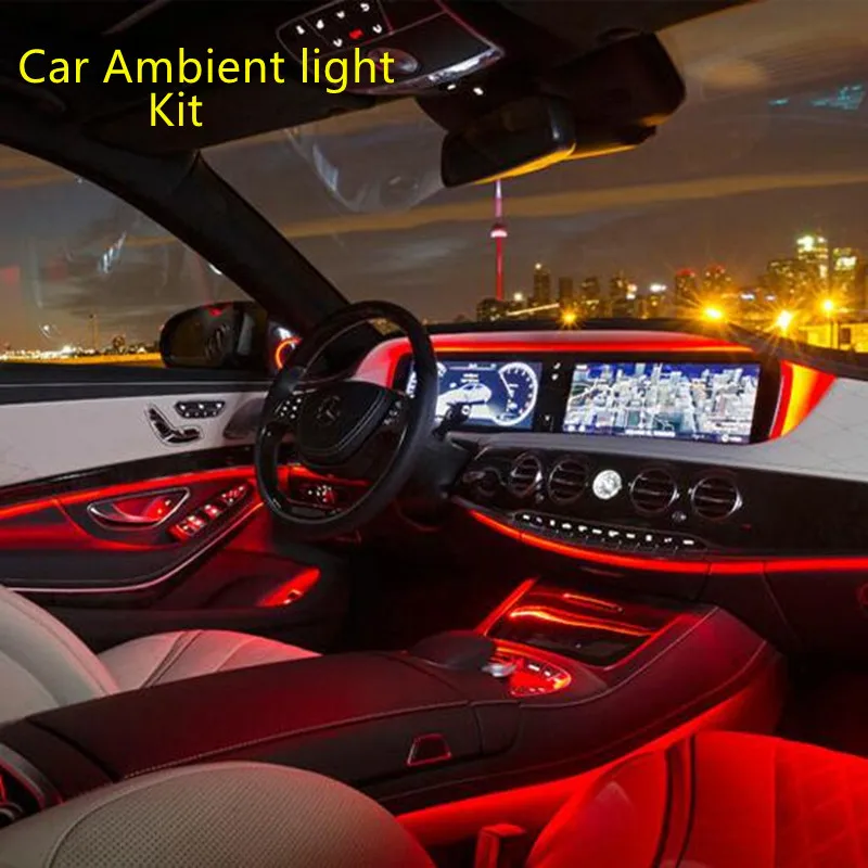 

6 in 1 RGB LED Atmosphere Car Light Interior Ambient Light Fiber Optic Strips Light by App Control DIY Music 8M Fiber Optic Band