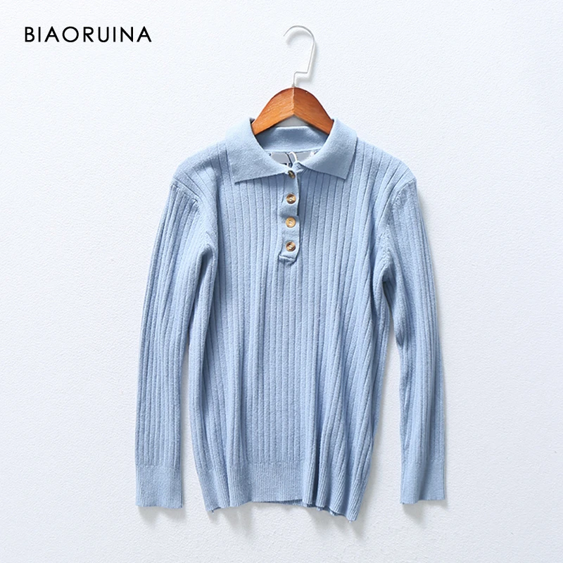 BIAORUINA 5 Color Women's Vertical Solid Casual Knit Sweater Female Fashion Loose Pullover Buttons Ladies Elegant Thin Sweater
BIAORUINA 5 Color Women's Vertical Solid Casual Knit Sweater Female Fashion Loose Pullover Buttons Ladies Elegant Thin Sweater