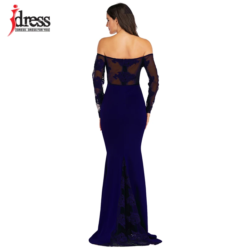 IDress Sexy Slash Neck Off Shoulder Designer Runway Dress Formal Prom Long Dress Women Lace Embroidery Evening Party Dress Long (2)