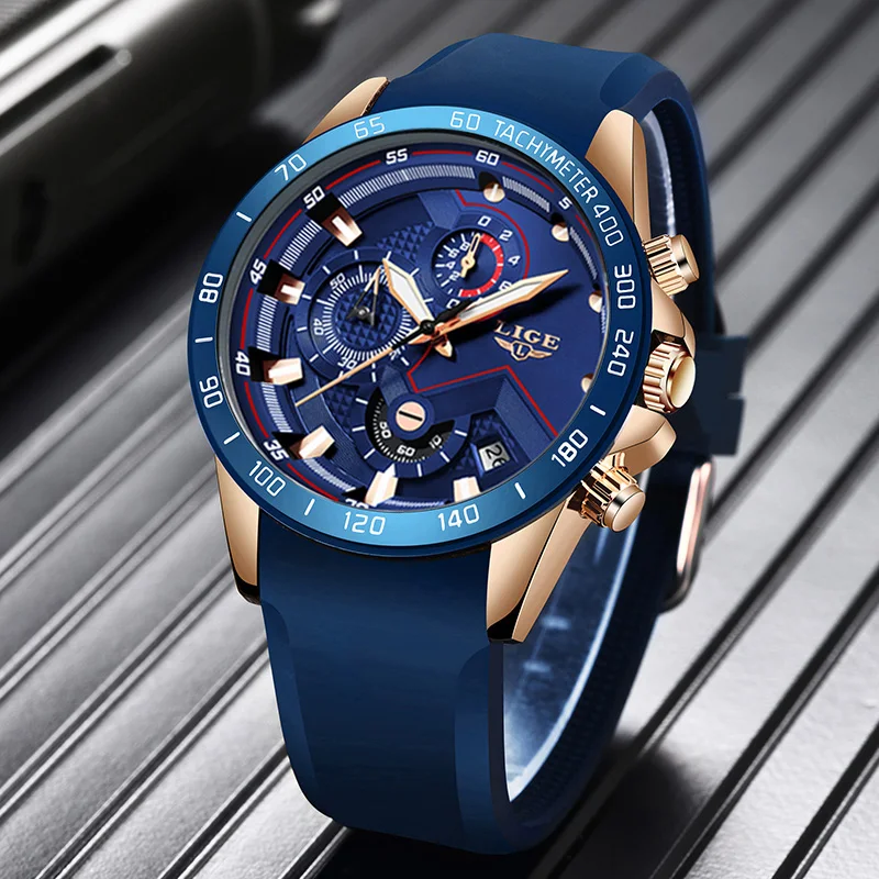 LIGE новые мужские часы модные синие спортивные лучший бренд роскошные