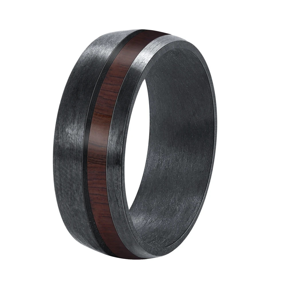 

2021 New 8mm Width Black Color Carbon Fiber Rings for Man Matte Finishing Inlay Natural Wood Men's Finger Rings Comfort Fit