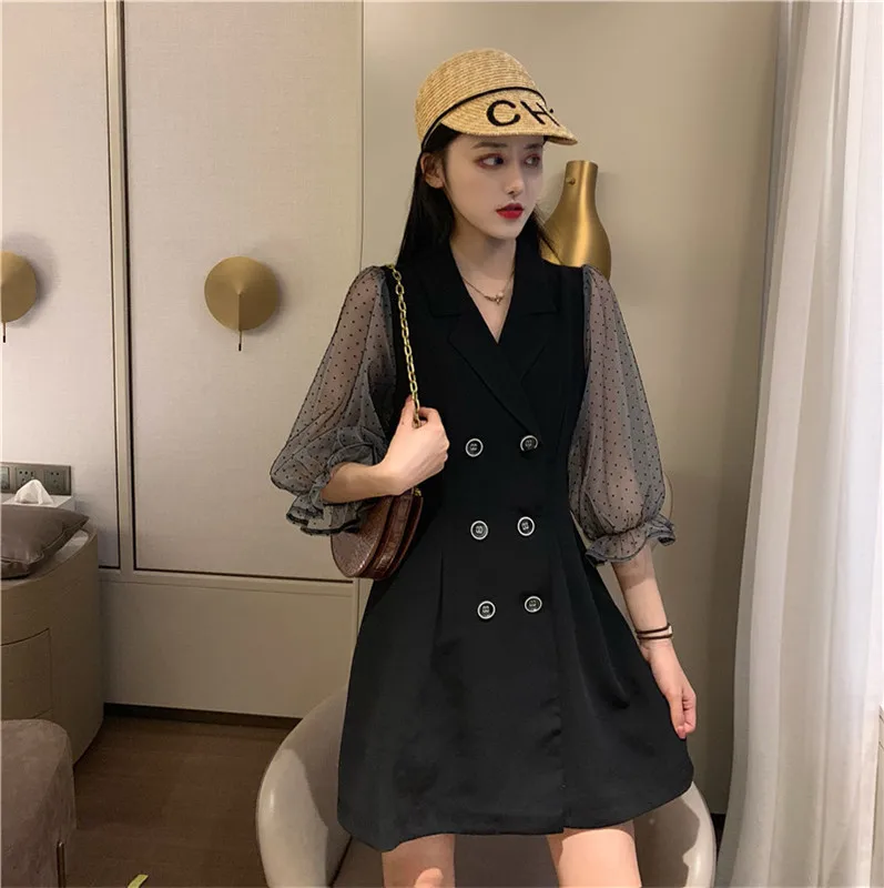 Korean-style Slim Fit Slimming Suit Collar Double Breasted Waist Hugging Joint Polka Dot Mesh Dress 5336 Autumn
Korean-style Slim Fit Slimming Suit Collar Double Breasted Waist Hugging Joint Polka Dot Mesh Dress 5336 Autumn