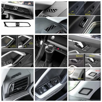 Lapetus Carbon Fiber Look Interior Refit Kit For Audi Q3 2019 2020 ABS Air Conditioning AC Outlet / Water Cup Holder Cover Trim