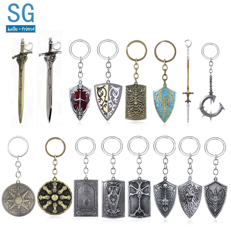 

SG New Game Dark Souls 3 Artorias Sword Shield Keychains Abyss Walker Solaire Of Astora Sun Badge Keyring Men Cosplay Jewelry