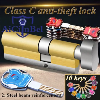 

Single Open Knobs Security door lock Bedroom Cylinder 10 keys 60 65 70 75 80 85 90 95 100mm Door Lock Brass Cylinder