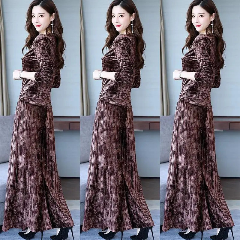 Foreign Style Velvet Pants 2 Piece Sets Womens Club Outfits For Suit 2021 Spring And Autumn New Large Size Wear Wide Leg Skirt
Foreign Style Velvet Pants 2 Piece Sets Womens Club Outfits For Suit 2021 Spring And Autumn New Large Size Wear Wide Leg Skirt