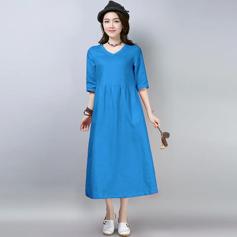 2018 Summer New Style Artistic Loose And Plus-sized WOMEN'S Dress Solid Color Flax Dress Mid-length Cotton Linen Long Skirts
2018 Summer New Style Artistic Loose And Plus-sized WOMEN'S Dress Solid Color Flax Dress Mid-length Cotton Linen Long Skirts
