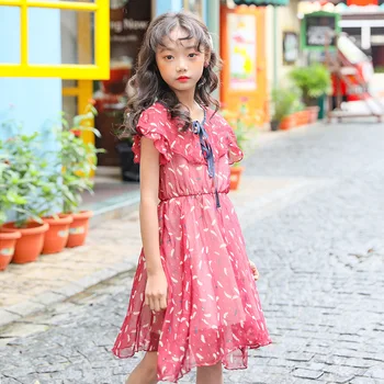 2020 Summer New Big Girls Floral Chiffon Princess Dress Fashion Ruffle Design Bow Tie Kids Party Dress For Girls 6-16Y 
2020 Summer New Big Girls Floral Chiffon Princess Dress Fashion Ruffle Design Bow Tie Kids Party Dress For Girls 6-16Y