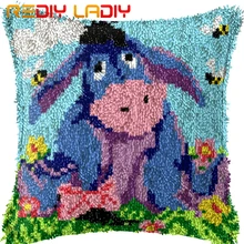 Kits de gancho de trava fazer o seu próprio coxim burro & abelhas fio acrílico crochê fronha conjunto impresso lona trava gancho capa de almofada(China)