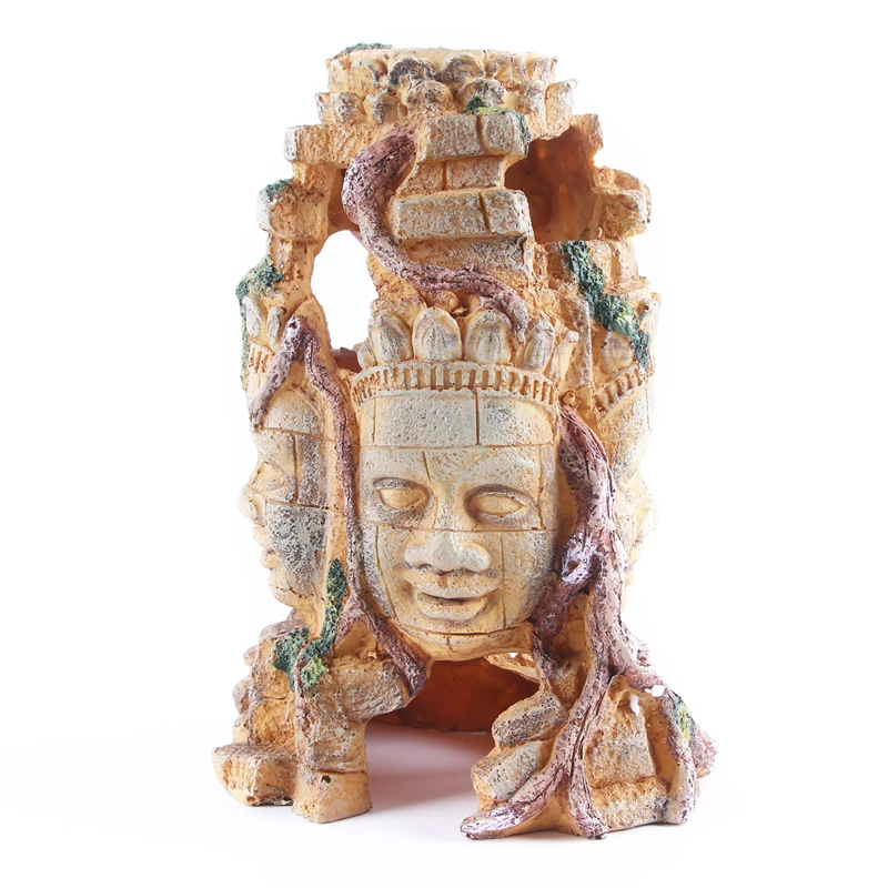 1 New Aquarium Decoration Under Water Grass Landscaping Resin Skull Reptile Ornaments Four-Faced Buddha Evasion House Hidden Room