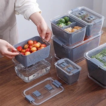 Kitchen Storage Box Washing Fruits And Vegetables Drain Refrigerator Fresh Keeping Box Multifunctional Storage Basket With Cover
Kitchen Storage Box Washing Fruits And Vegetables Drain Refrigerator Fresh Keeping Box Multifunctional Storage Basket With Cover