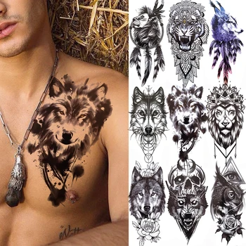 Realistic Temporary Tattoo For Men Fake Tattoos Wolf Tattoos Sticker Black Henna Chains Flower Death Skull Tatoo For Women Kids 
Realistic Temporary Tattoo For Men Fake Tattoos Wolf Tattoos Sticker Black Henna Chains Flower Death Skull Tatoo For Women Kids