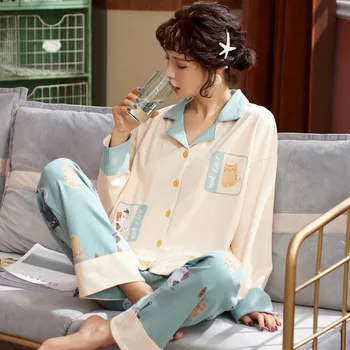 Summer Spring Lady Cotton Pajamas Set Cartoon Women Long Sleeve Home Clothes Female Pyjamas Suit Women's Fashion Loose Sleepwear
Summer Spring Lady Cotton Pajamas Set Cartoon Women Long Sleeve Home Clothes Female Pyjamas Suit Women's Fashion Loose Sleepwear