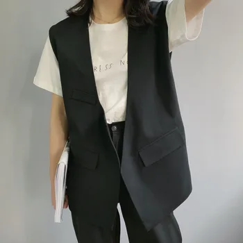 Japan Korean Simple Basic Vest Jacket Black Women Vest Coat Spring Sleeveless Elegant Office Chic Casual Outwear Coats 2020 
Japan Korean Simple Basic Vest Jacket Black Women Vest Coat Spring Sleeveless Elegant Office Chic Casual Outwear Coats 2020
