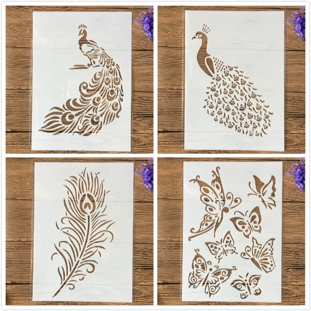 4Pcs/Set A4 29cm Peacock Feather Butterfly DIY Layering Stencils Painting Scrapbook Coloring Embossing Album Decorative Template
4Pcs/Set A4 29cm Peacock Feather Butterfly DIY Layering Stencils Painting Scrapbook Coloring Embossing Album Decorative Template