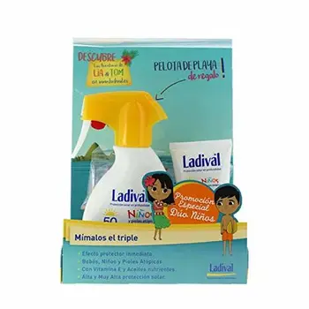 Pack Ladival niños: Spray leche SPF50 (alta) 200ml; leche SPF50+ (muy alta) 75 ml; Pelota de playa de regalo
Pack Ladival niños: Spray leche SPF50 (alta) 200ml; leche SPF50+ (muy alta) 75 ml; Pelota de playa de regalo