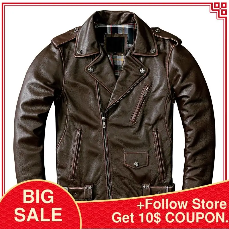 2020 Vintage Brown American Style Motorcycle Leather Jacket Men Plus Size XXXXL Genuine Cowhide Autumn Slim Fit Biker's Coat
2020 Vintage Brown American Style Motorcycle Leather Jacket Men Plus Size XXXXL Genuine Cowhide Autumn Slim Fit Biker's Coat