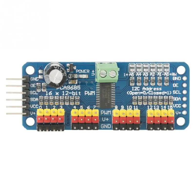1Pcs PWM Motor Driver 16-channel PWM Servo Motor Driver IIC Module Fit for SG90 MG995
1Pcs PWM Motor Driver 16-channel PWM Servo Motor Driver IIC Module Fit for SG90 MG995
