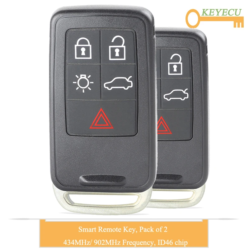KEYECU 2PCS Smart Remote Car Key for Volvo XC60 S60 S60L V40 V60 S80 XC70, FOB 5 Btns - 434MHz/ 902MHz - ID46 Chip - KR55WK49264
KEYECU 2PCS Smart Remote Car Key for Volvo XC60 S60 S60L V40 V60 S80 XC70, FOB 5 Btns - 434MHz/ 902MHz - ID46 Chip - KR55WK49264