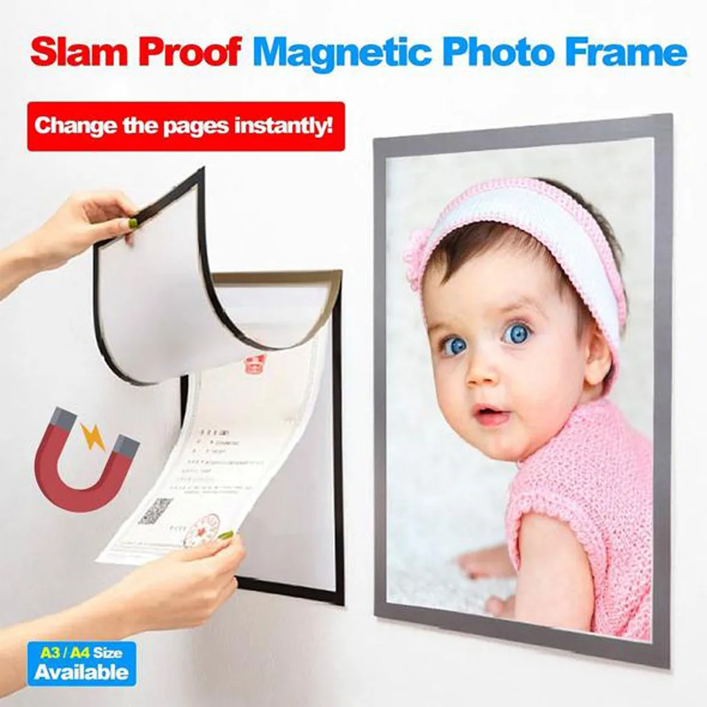 

Photo Frame A4 A3 Magnetic Cadre Picture Baby Slam Proof Refrigerator Wall Decor Porta Retrato Marco Foto Ramka Na Zdjecie