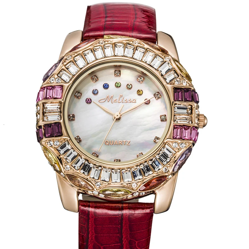 

MELISSA Japan Miyota Quartz Sapphire Women's Watches Luxury Brand Waterproof Austria Crystal Diamond Leather Ladies Clock F1546
