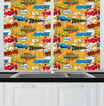 Pale Orange and Cartoon Kitchen Curtains Different Pattern Retro Comic Sound Effects in Clouds Art Image for Kitchen Cafe Decor
Pale Orange and Cartoon Kitchen Curtains Different Pattern Retro Comic Sound Effects in Clouds Art Image for Kitchen Cafe Decor