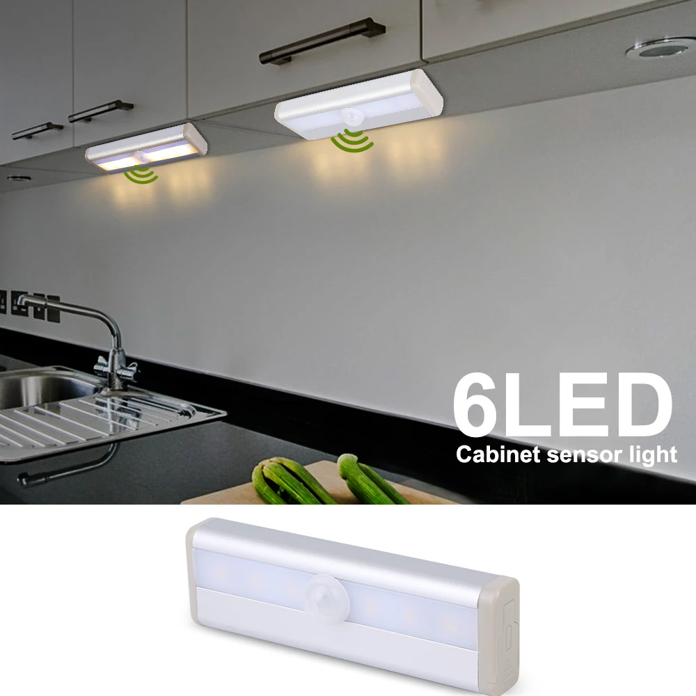 6 LEDs PIR LED Motion Sensor Light Cupboard Wardrobe Bed Lamp LED Under Cabinet Night Light For Closet Stairs Kitchen
6 LEDs PIR LED Motion Sensor Light Cupboard Wardrobe Bed Lamp LED Under Cabinet Night Light For Closet Stairs Kitchen