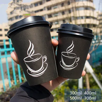 50pcs Creative black disposable coffee cup 250ml 400ml 500ml cold and hot drink beverage paper cups with lid takeaway package
50pcs Creative black disposable coffee cup 250ml 400ml 500ml cold and hot drink beverage paper cups with lid takeaway package