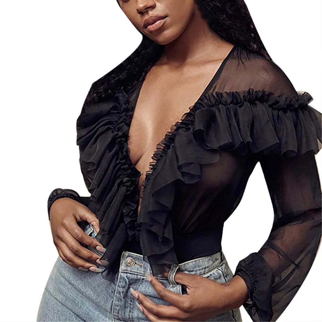 Women Sexy Bodysuit Ruffles V-Neck Jumpsuit Mesh Perspective Slim Romper Fashion palysuit autumn summer Jumpsuits 2019 H50
Women Sexy Bodysuit Ruffles V-Neck Jumpsuit Mesh Perspective Slim Romper Fashion palysuit autumn summer Jumpsuits 2019 H50