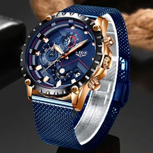 2019 nouveau LIGE bleu décontracté maille ceinture mode Quartz or montre hommes montres haut marque de luxe étanche horloge Relogio Masculino(China)
