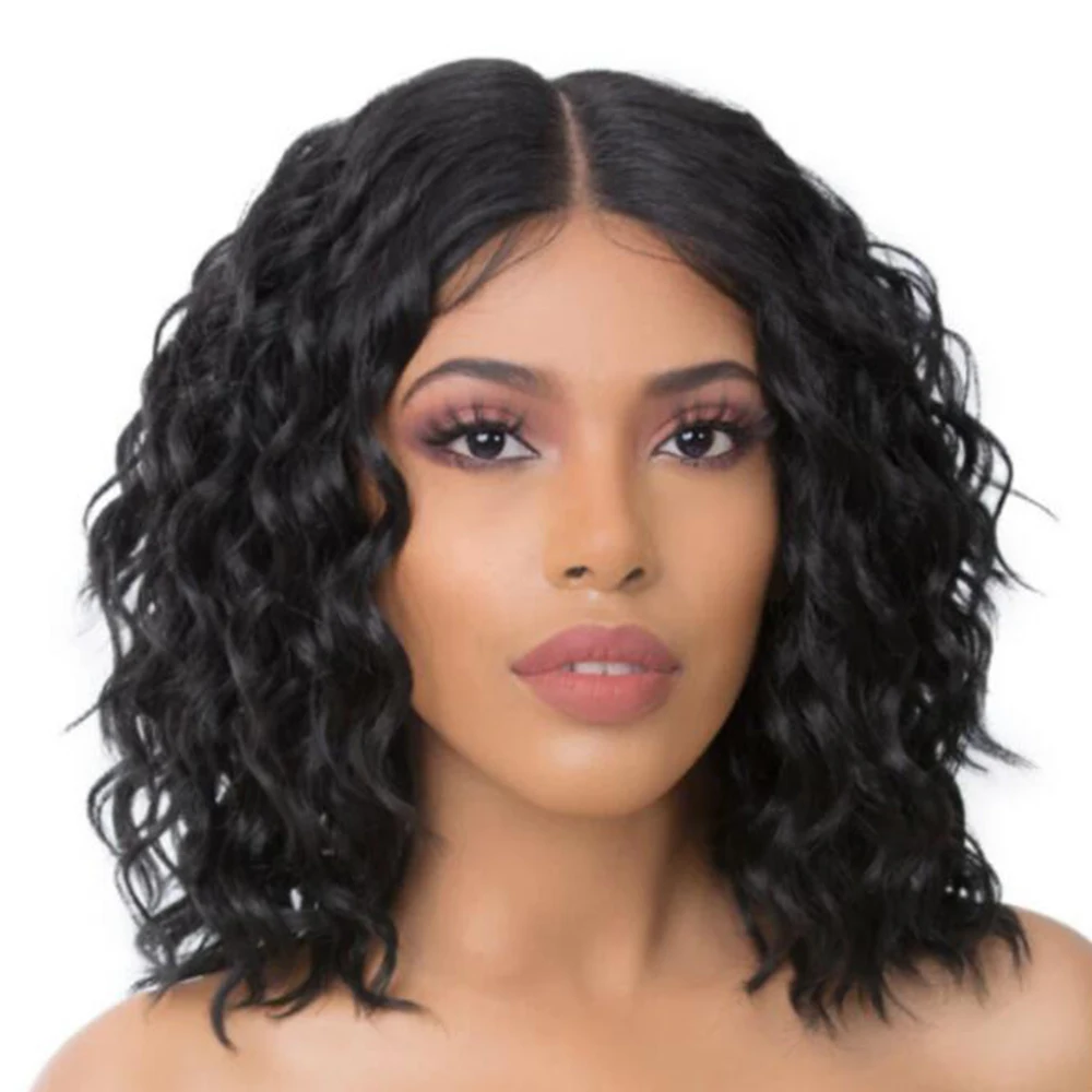 

Short Water Wave Bob Wig Brazilian Remy Wavy Curly Human Hair Wigs For Black Women Pre Plucked Glueless 4x4 Lace Closure Wig