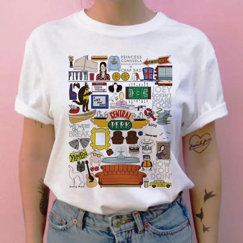 friend tv show women t shirt harajuku cartoon top tee shirt women female Casual Vintage Printing streetwear tshirt