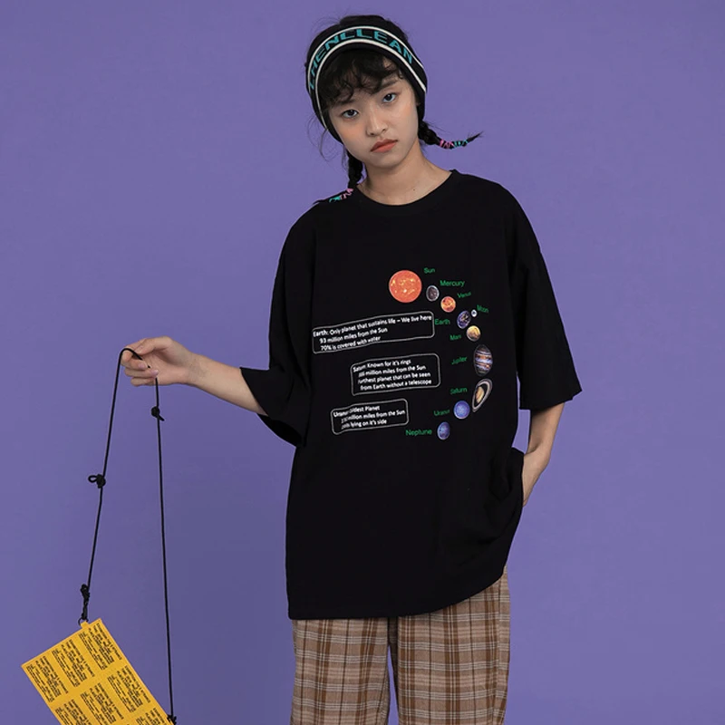 Fashion Planet Print Women's Casual T shirts Harajuku Short Sleeve Loose Summer Girl Tops Clothes Hip Hop Street Female Shirts
Fashion Planet Print Women's Casual T shirts Harajuku Short Sleeve Loose Summer Girl Tops Clothes Hip Hop Street Female Shirts