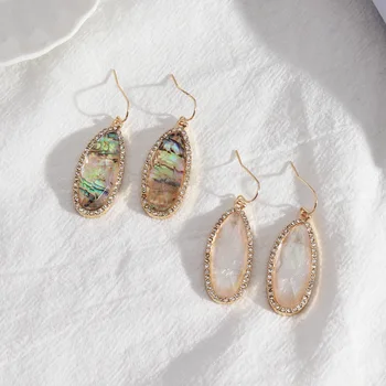

Fashion Acrylic Abalone Shell Earrings Rhinstone Gold Color Dangle Brincos Pendientes Brand Jewelry for Women