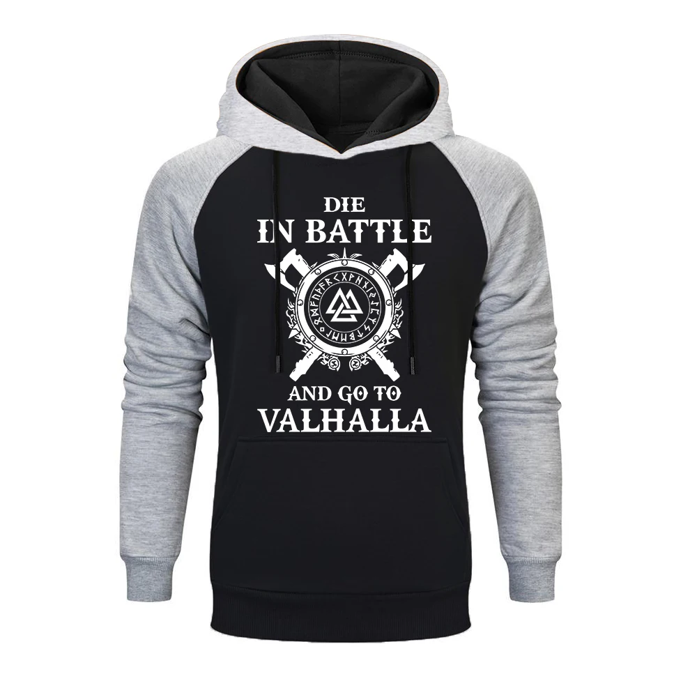 New Odi Vikings Hoodie Men Die In Battle And Go To Valhalla Raglan Hoodies Mens 2019 Brand Winter Autumn Hooded Sweatshirt