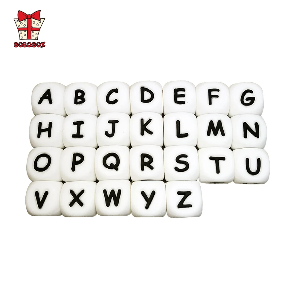 BOBO.BOX Baby Teether 100Pcs/lot English Alphabet Beads BPA Free For DIY Baby Teething Pacifier Chain Silicone Beads Letter