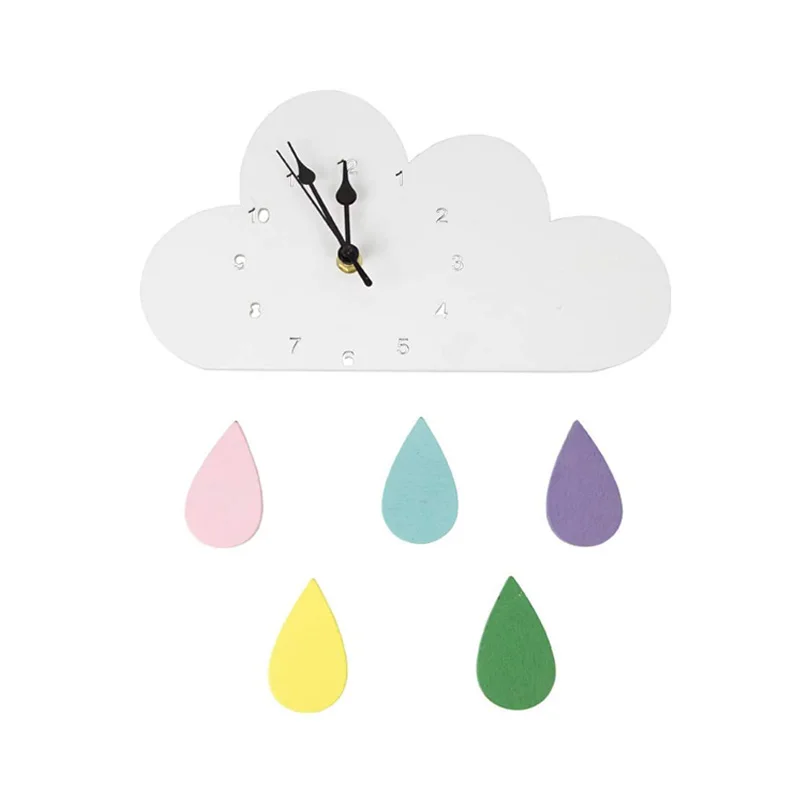 

Nordic Style Wooden Cloud Raindrop Shaped Wall Clock Children Kids Room Decorations Living Room Wall Clock Nursery Home Décor