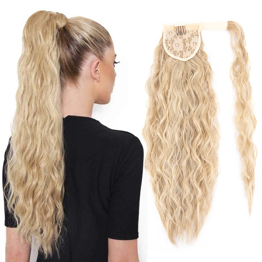 Leeons 22 " Long Corn Wavy Ponytail Synthetic Drawstring Hair Extensions Black Brown | Шиньоны и парики