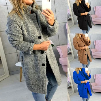 Women's Fashion Soft Warm Autumn Winter Plush Coat Female Buttons Solid Long Outwear Tops Long Sleeve Lapel Coat 2019 New
Women's Fashion Soft Warm Autumn Winter Plush Coat Female Buttons Solid Long Outwear Tops Long Sleeve Lapel Coat 2019 New